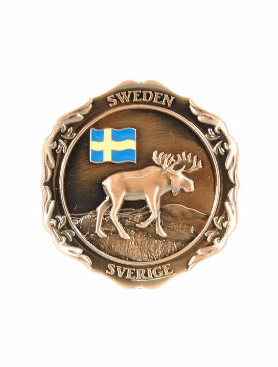 Magnet metall, älg och svensk flagga