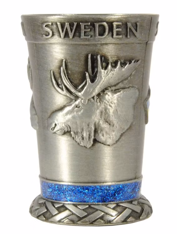 Shotsglas metall älg, svensk flagga, karta