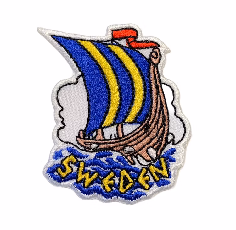 Broderat tygmärke vikingaskepp