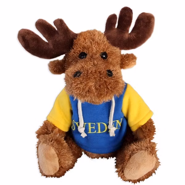 Gosedjur, älg blå-gul luvtröja Sweden 28 cm