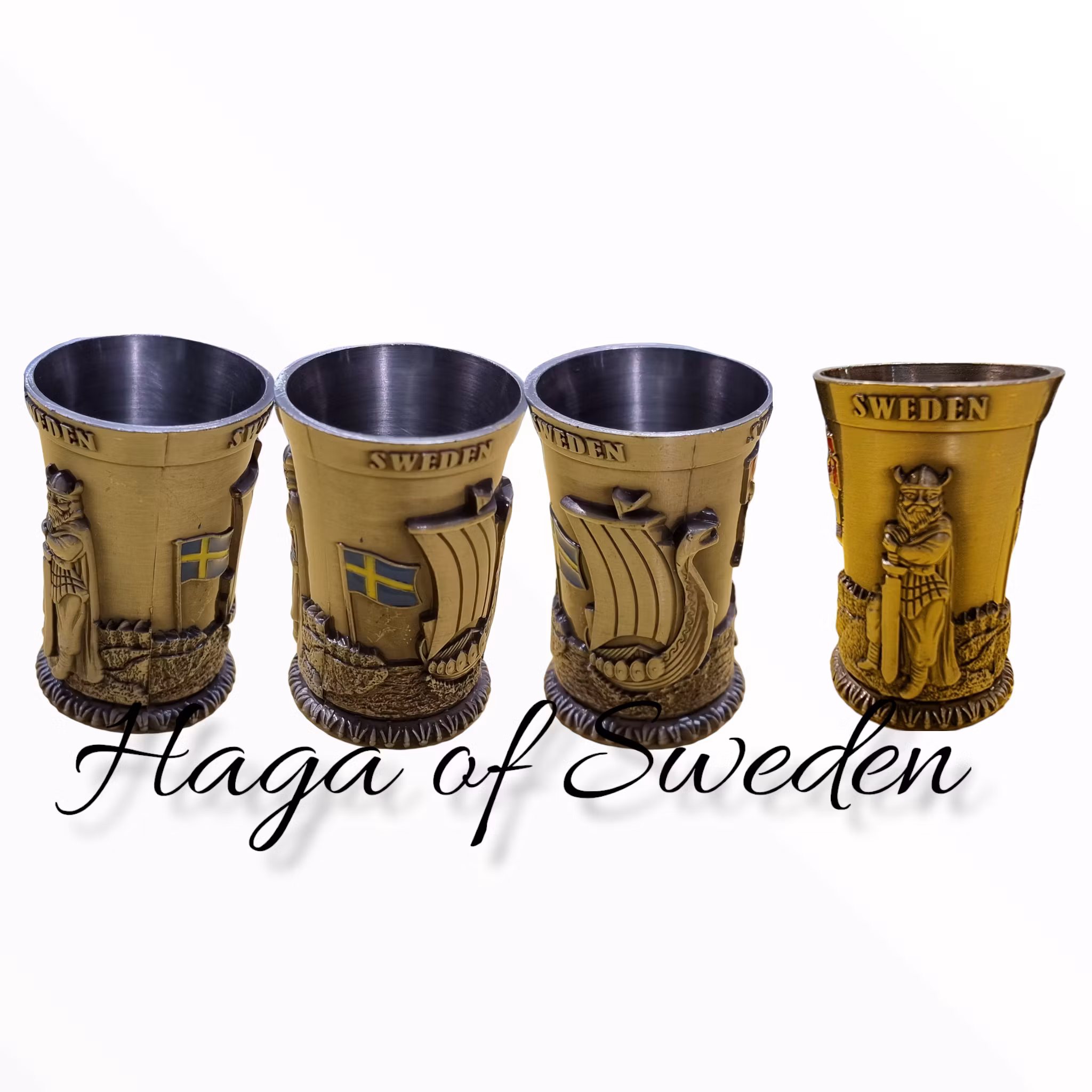 Shotsglas metall viking, vikingaskepp, flagga