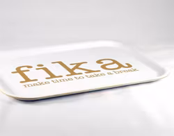Bricka Make time FIKA, vit / guldtext