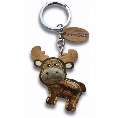 Nyckelring, älg, trä