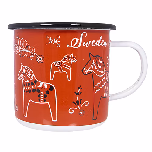 Emaljmugg Dalahäst Kurbits med vit handtag