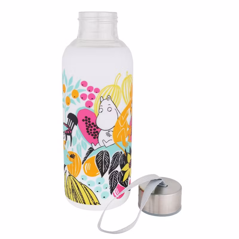 Moomin glasflaska med silikonöverdrag, Papaya