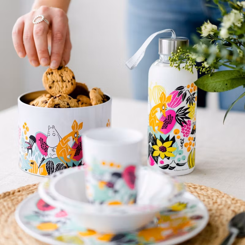 Moomin glasflaska med silikonöverdrag, Papaya