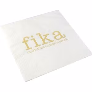 Lunchservett, Make time FIKA, vit/guld, 33x33cm