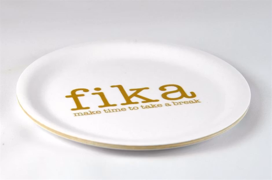 Glasunderlägg kant, Make time Fika, vit / guld