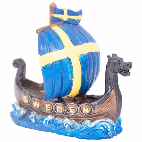Vikingaskepp med Sverige flagga