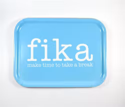 Bricka make time FIKA blå / vit