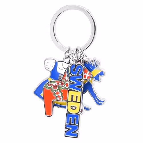 Nyckelring dalahäst, älg, klänning, Sweden