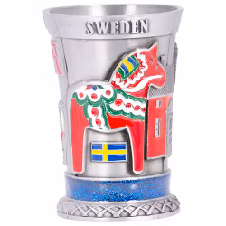 Shotglas metall, dalahäst / älg / Sweden