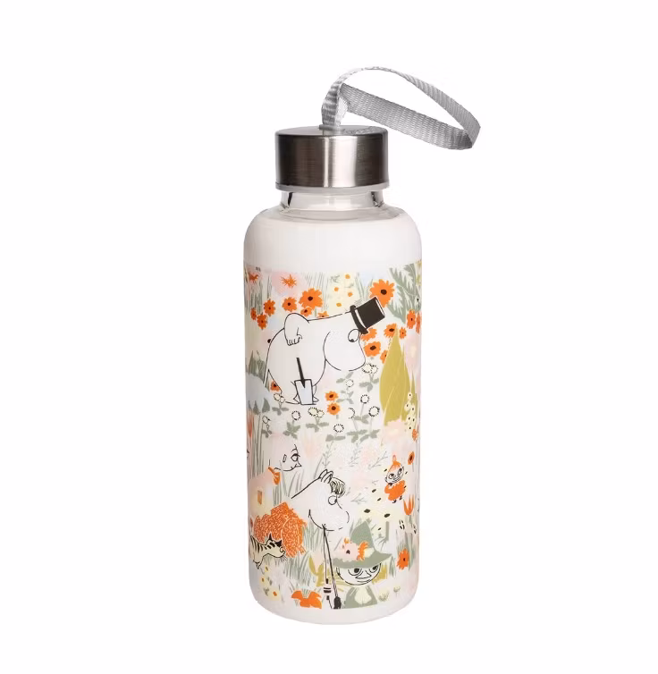 Moomin glasflaska med silikonöverdrag, smörblomma