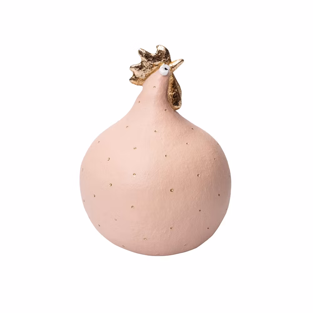 Handmålad knubbig höna, Rosenkvarts/guld