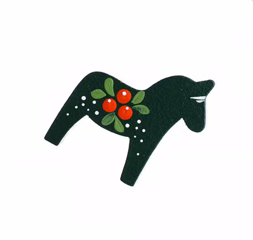 Handmålade magnet dalahäst, Lingon