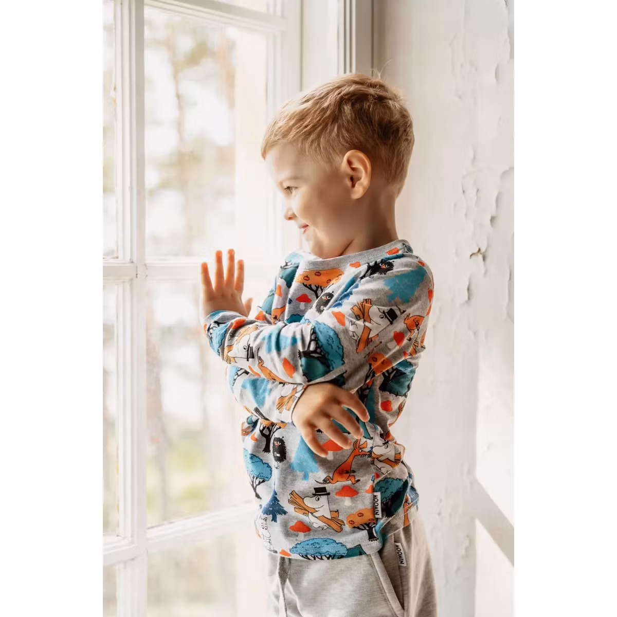 Tröja Moomin & svampar, gråmelerad