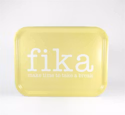 Bricka make time FIKA gul / vit