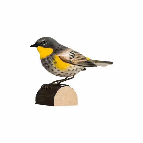 Handsnidad Gulgumpad Skogssångare i trä