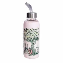 Moomin glasflaska med silikonöverdrag, vårkastanj