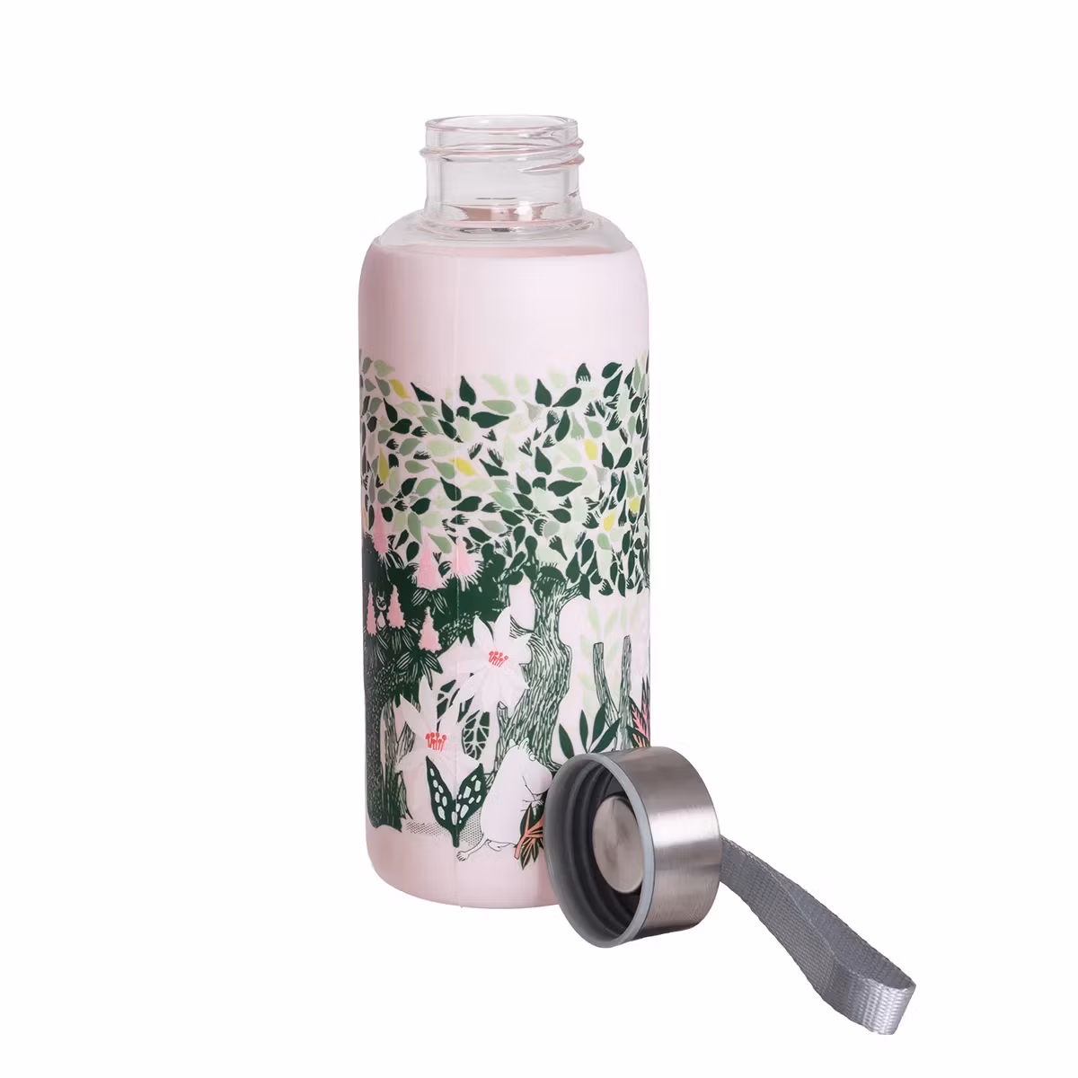 Moomin glasflaska med silikonöverdrag, vårkastanj
