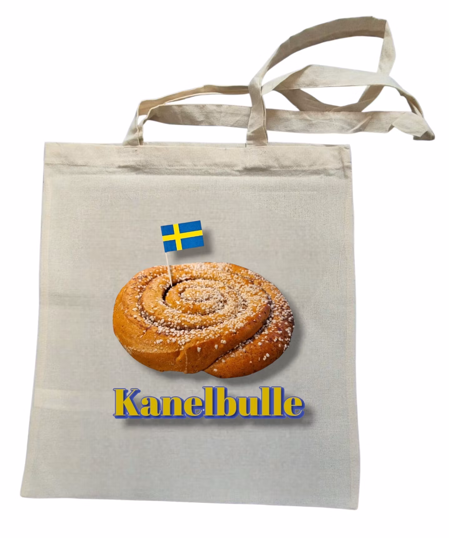 Tygkasse, med kanelbulle motiv, beige