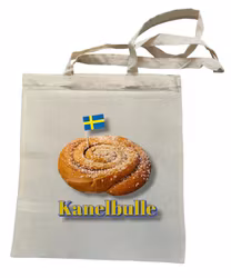 Tygkasse, med kanelbulle motiv, beige