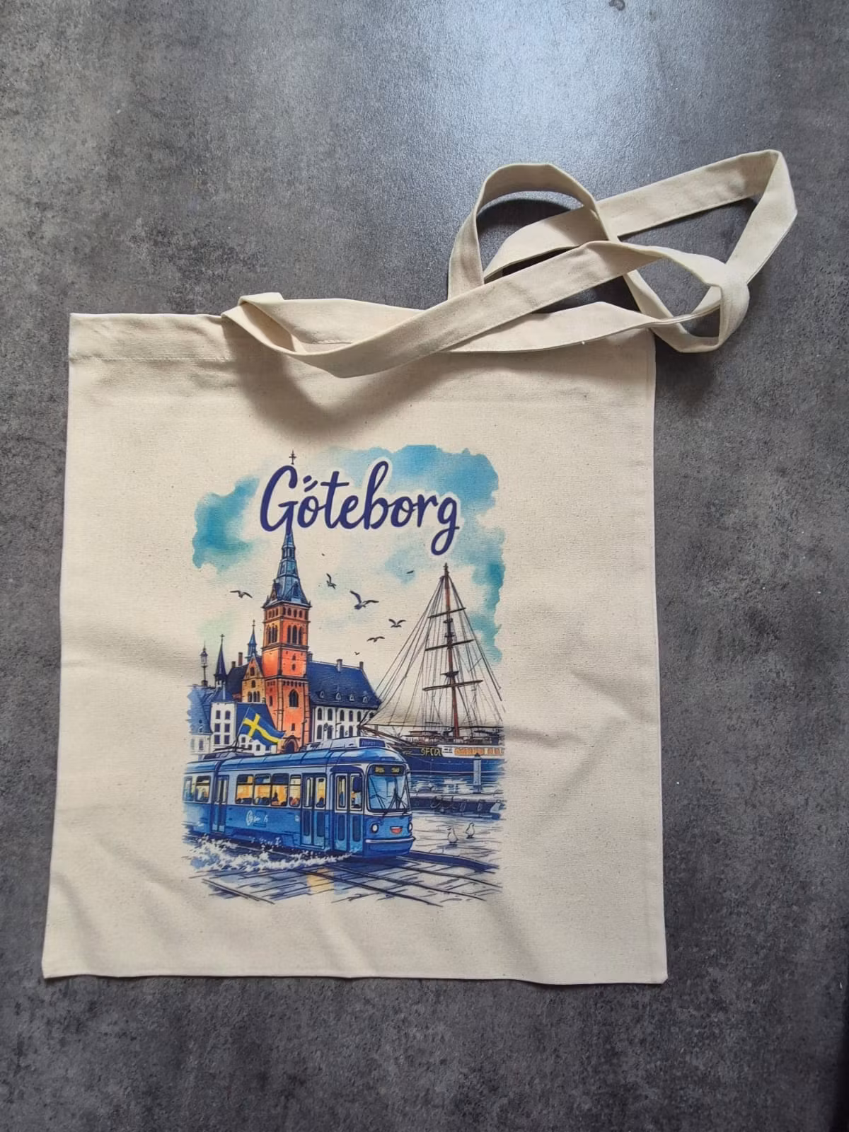 Tygkasse, med Göteborgsmotiv, beige