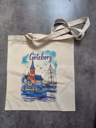 Tygkasse, med Göteborgsmotiv, beige