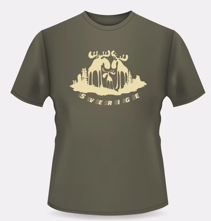 T-Shirt, 3-Älgar, Oliv-färg