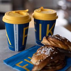 Mugg, TO-GO, FIKA, blå/gul