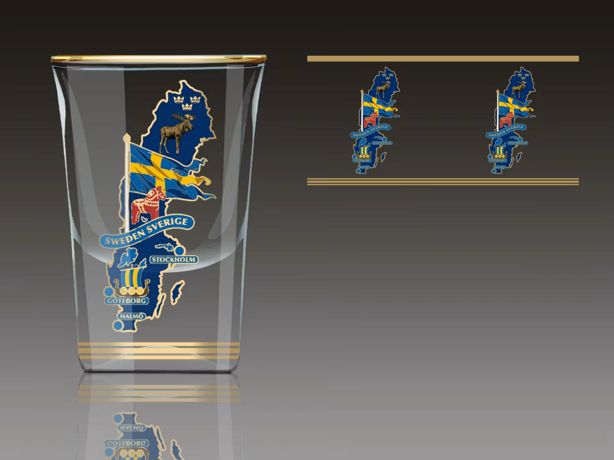 Shotglas med dekorativt Sverige-motiv