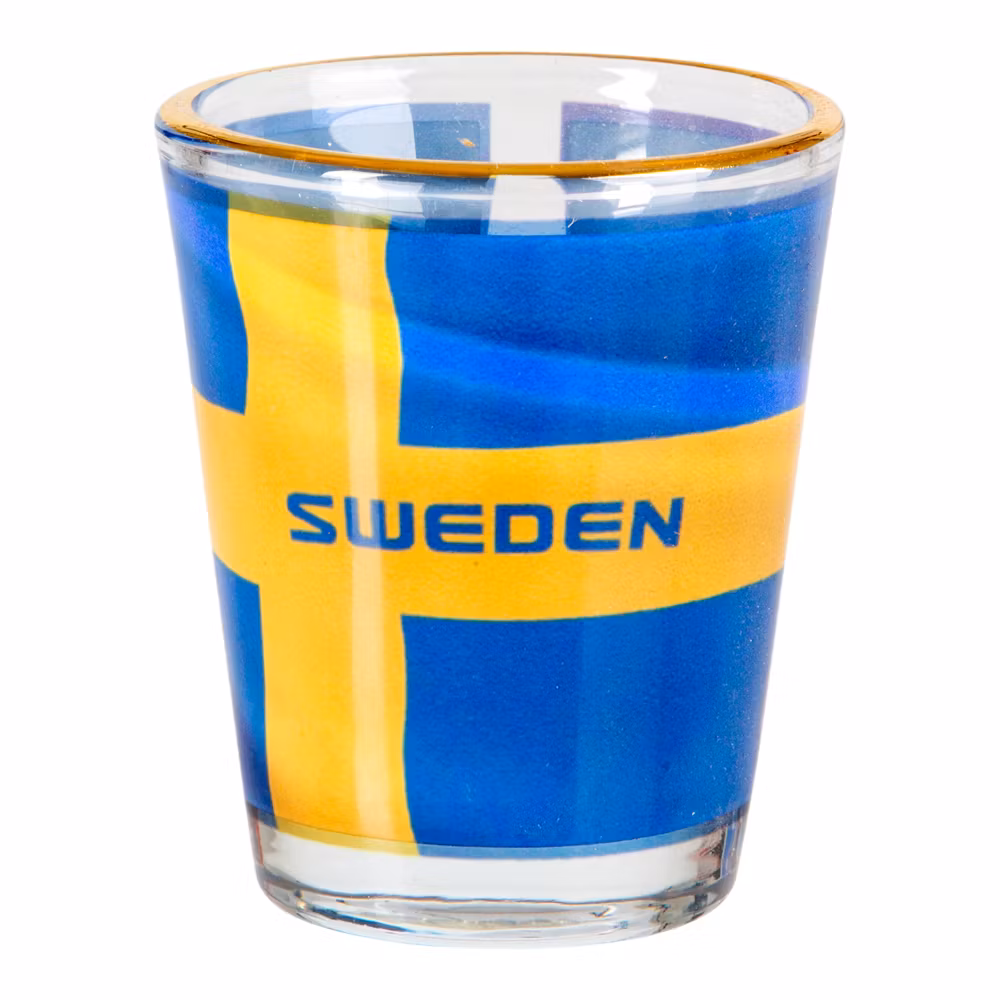 Shotglas, vågig Sverige flagga