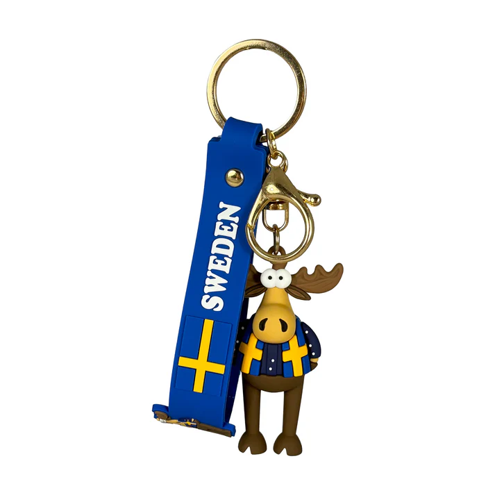 Nyckelring Sverige – Lekfull Älg med Flagga