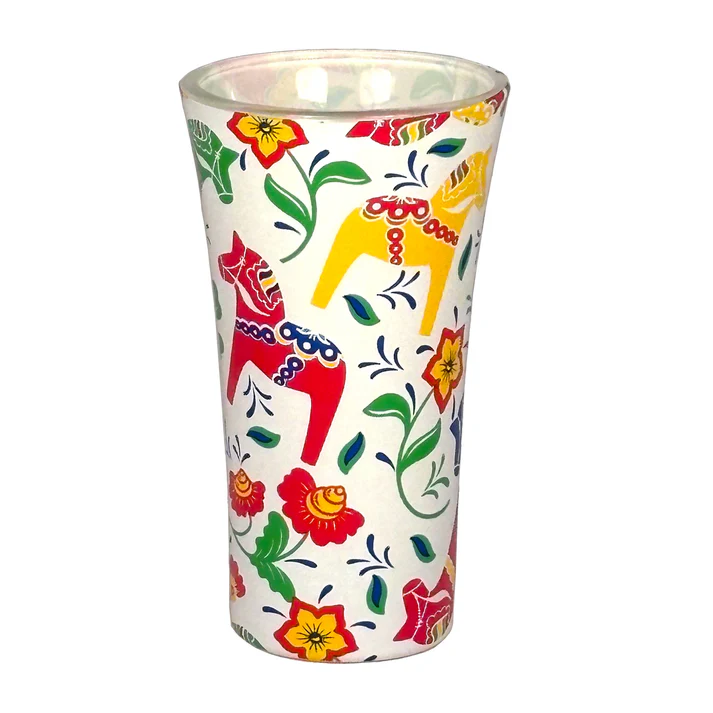 Shot glass many Dala horses