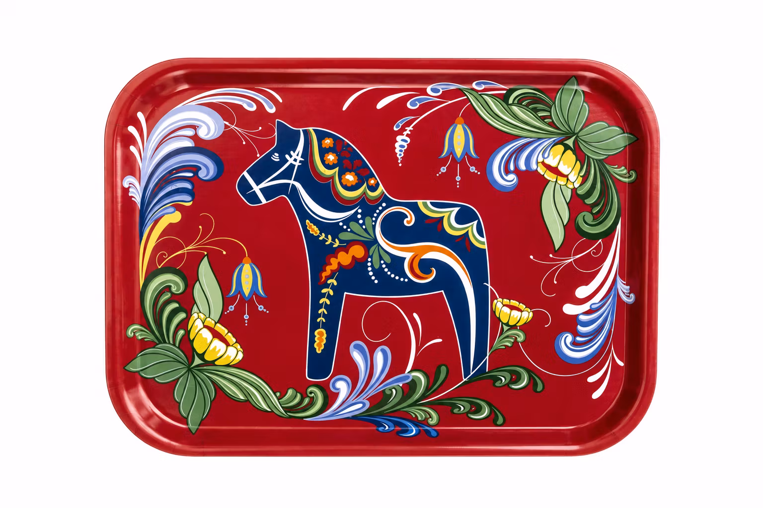 Dalom Frukostbricka – Röd Dalahäst & Kurbits – Made in Sweden, 3-Färger