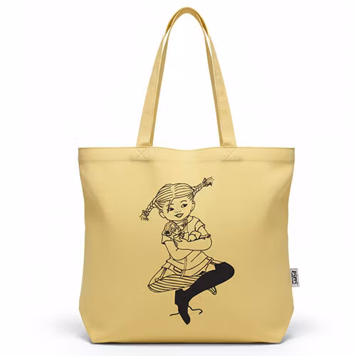 Tygkasse Pippi Långstrump – Ljusgul, återvunnet material, 43 × 35 cm