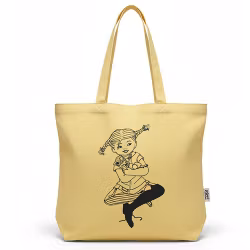 Pippi Langstrumpf Tragetasche – Hellgelb, Recyclingmaterial, 43 × 35 cm