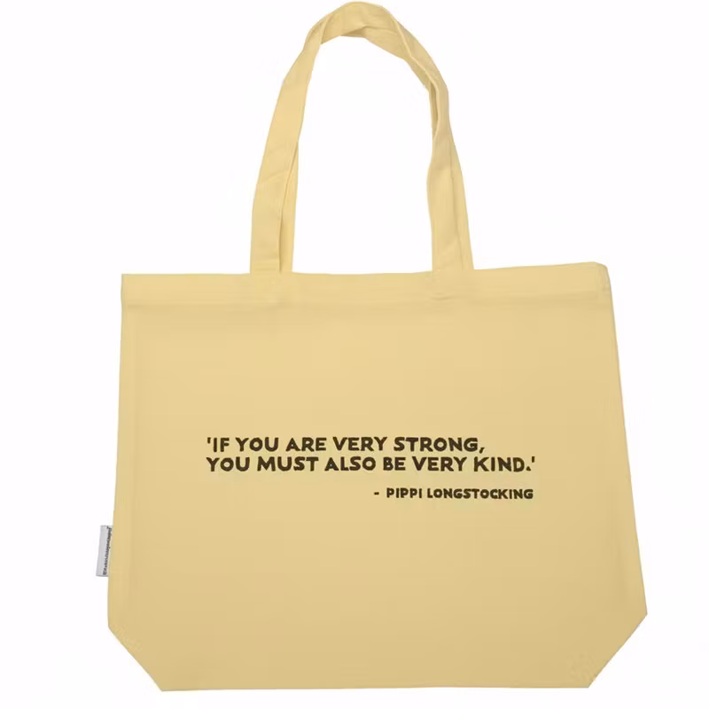 Tygkasse Pippi Långstrump – Ljusgul, återvunnet material, 43 × 35 cm