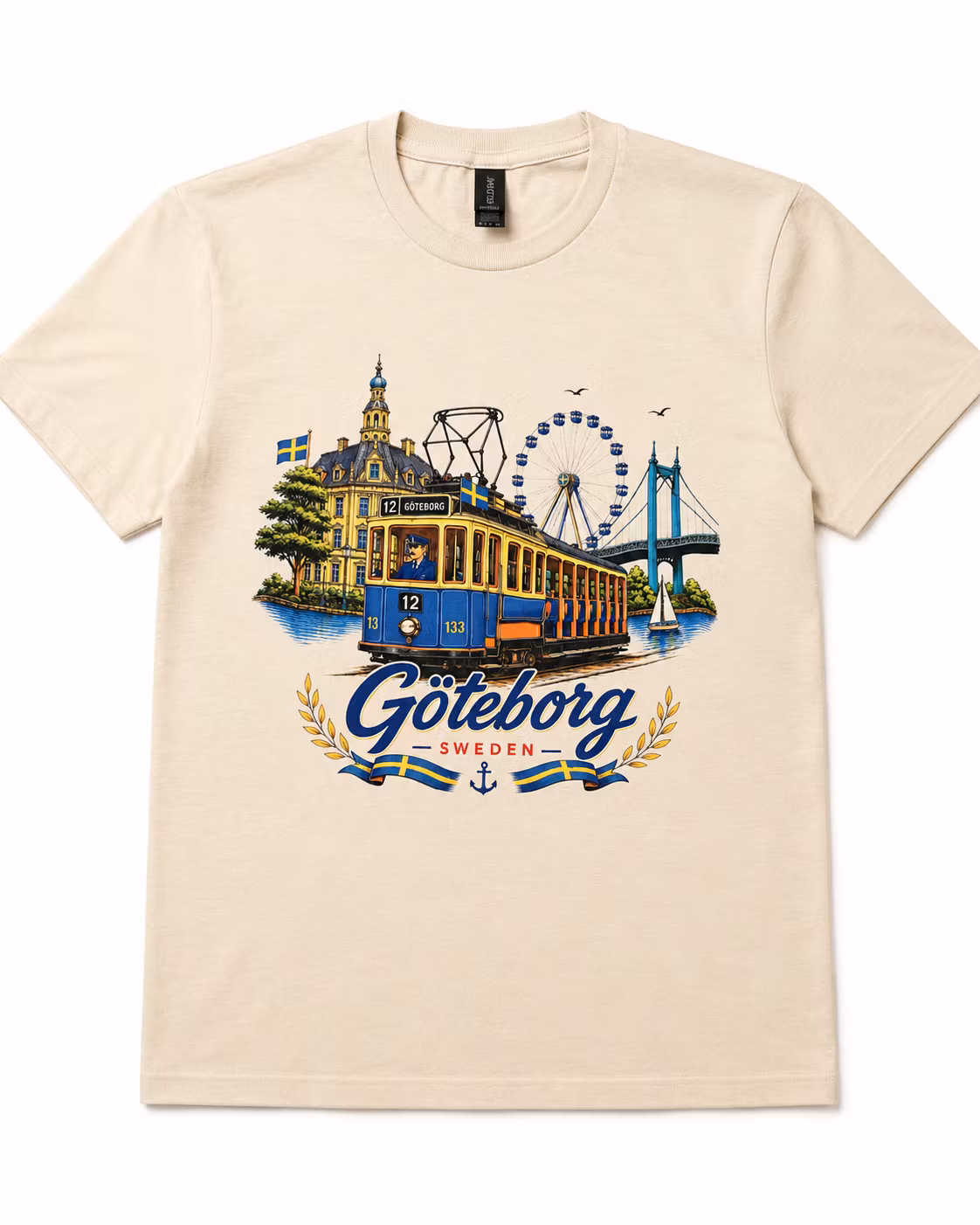 T-shirt Göteborg – Beige med färgstarkt stadsmotiv