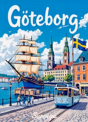 Gothenburg Magnet – Sailing Ship & Tram, 55 × 80 mm