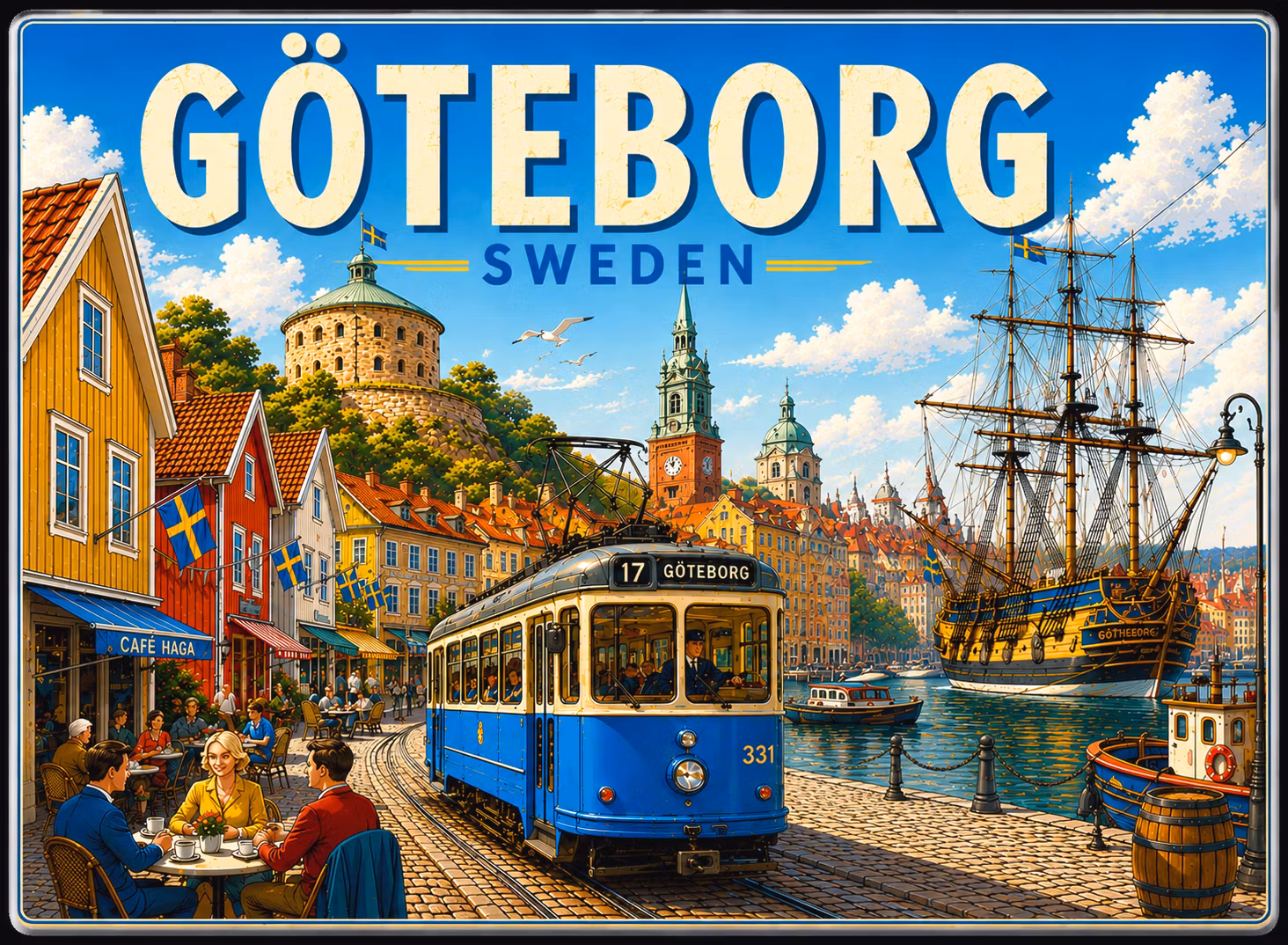 Gothenburg Magnet – Classic city view with tram & harbor, 55 × 80 mm