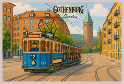 Göteborg Magnet – Retro motiv med klassisk spårvagn, 55 × 80 mm