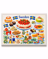 Sweden Magnet – Svenska klassiker & smaker, 55 × 80 mm