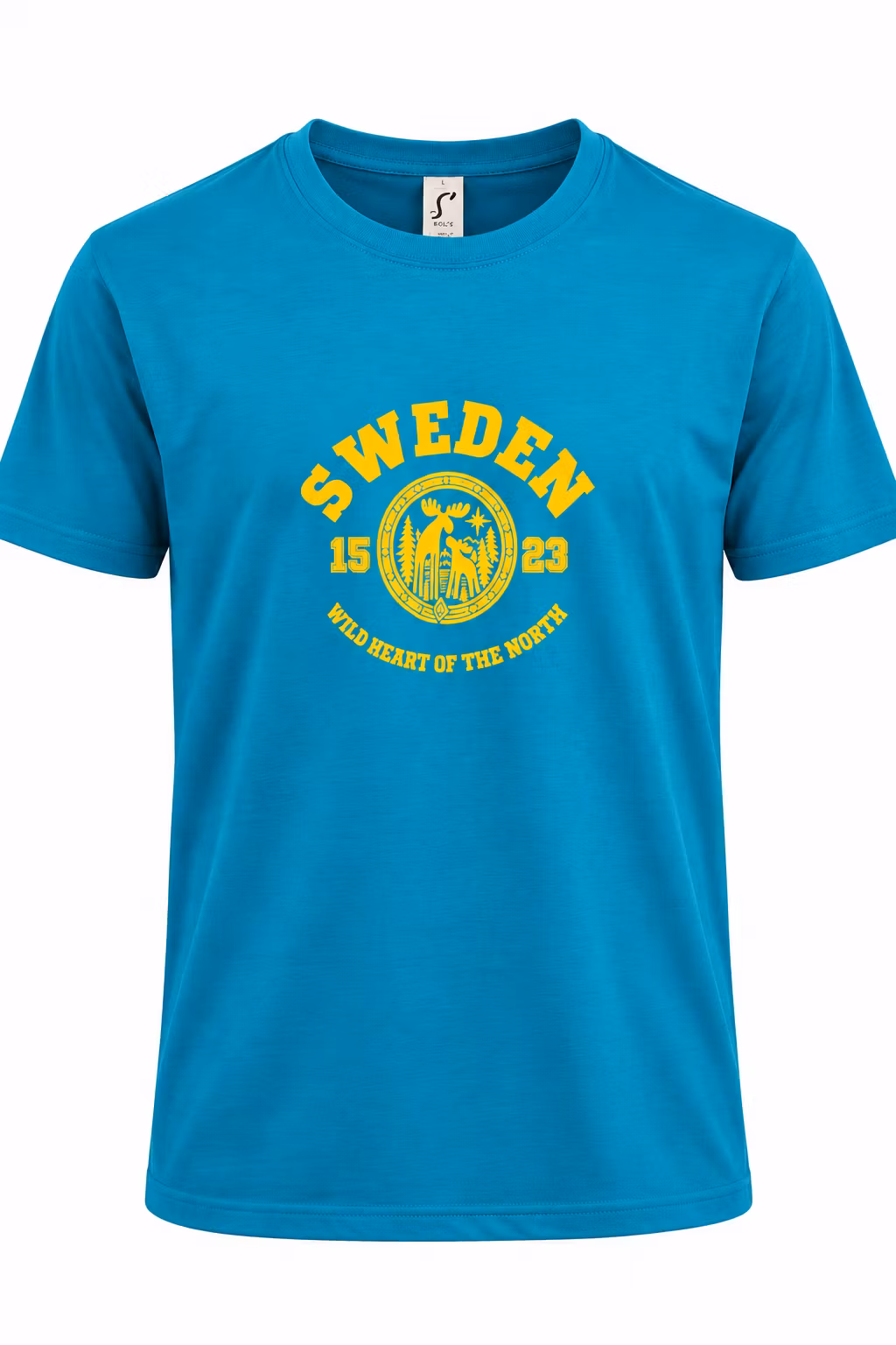T-shirt SWEDEN Älg – Azure, 100 % ekologisk bomull