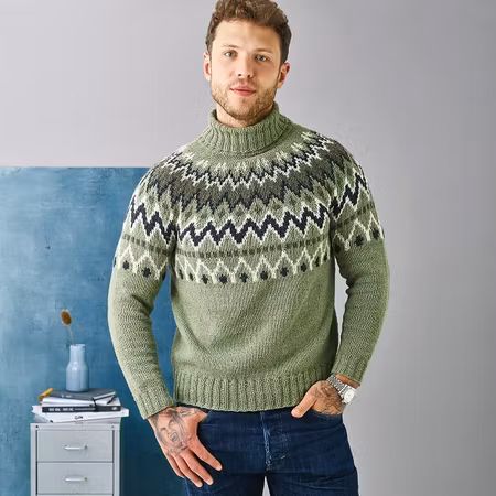 Sweater med mönstrat ok till herr 899024