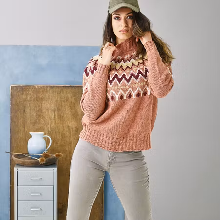 Lätt lös sweater med mönstrat ok 899025