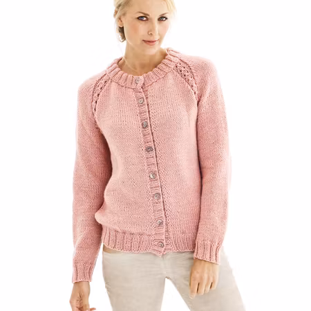 1496  Cardigan med raglan och hålmönster