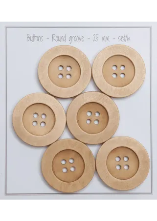 Träknappar - Round Groove - Natural - 25mm