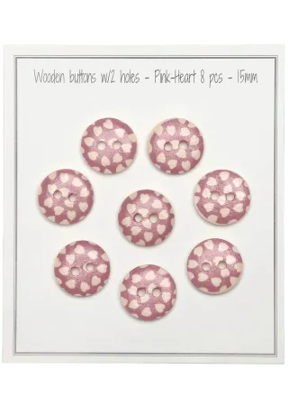 Träknappar - Pink Heart - 15mm