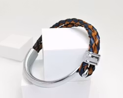 Concept Brown Blue Leather Metal Armband Herr - SWEVALI